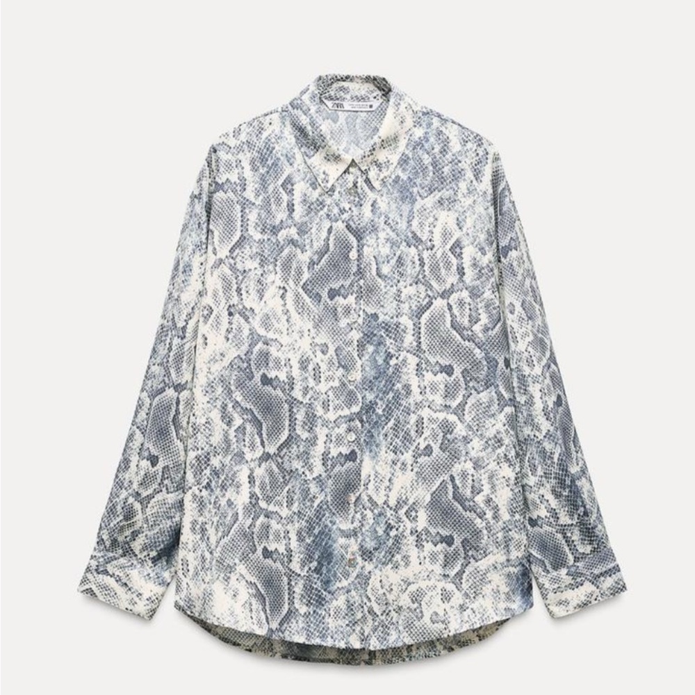 NWT - Zara Blue and Cream Snakeskin Print Shirt